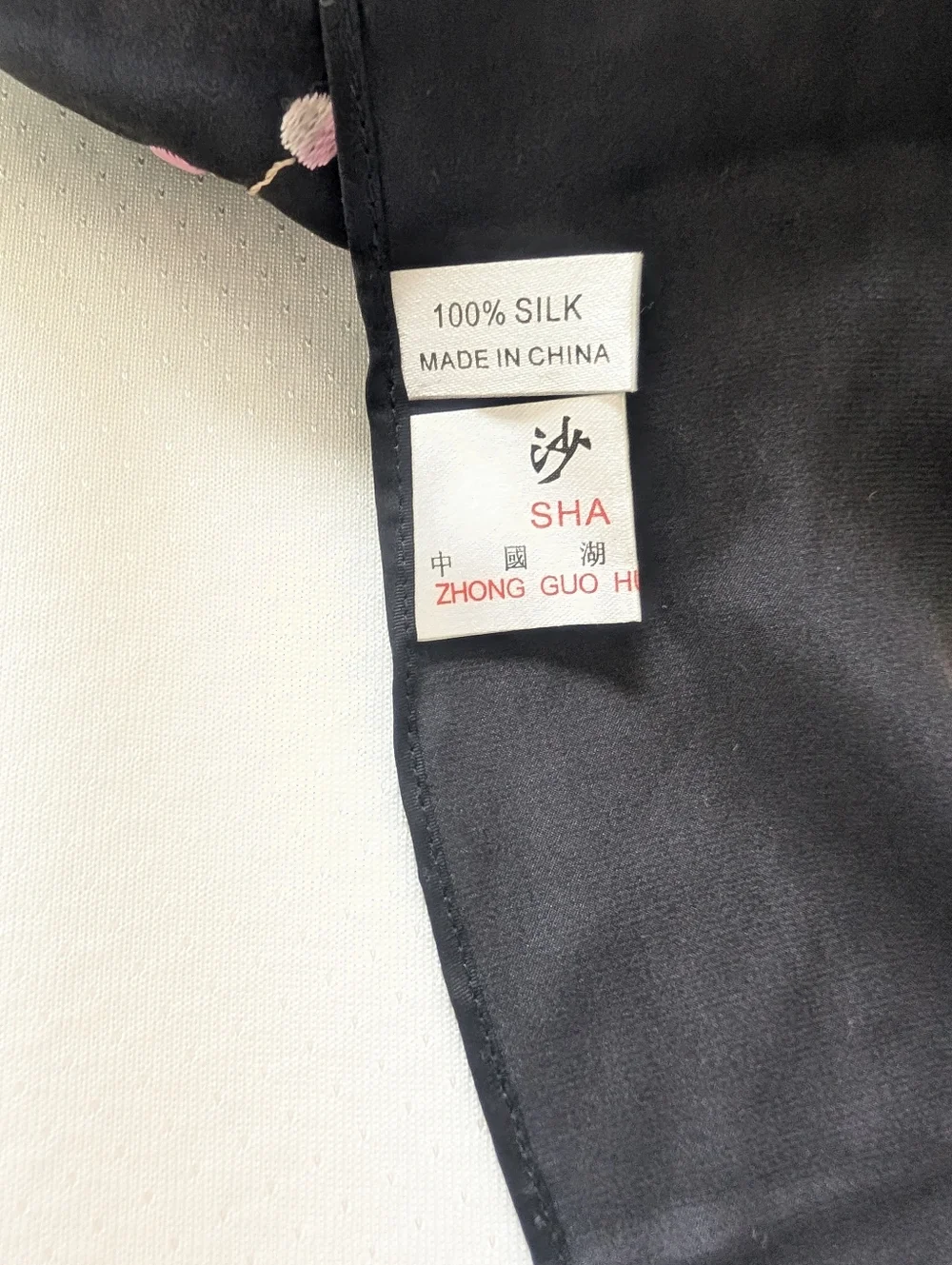 Embroidered Floral Scarf Shawl Black 100% Silk Tassel Women's Accessory - Picture 7 of 16